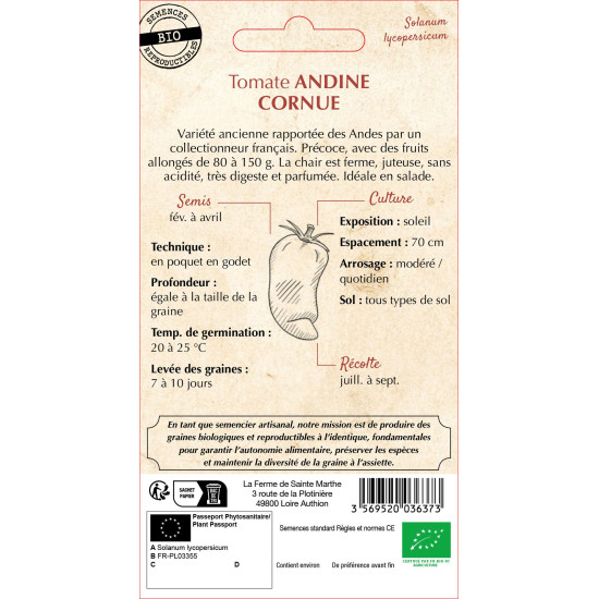Tomate andine cornue des andes bio -sainte marth de La Ferme de Sainte Marthe - Graines BIO dans Graines de Tomate