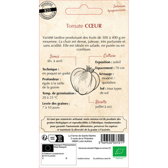 Tomate coeur bio - ferme sainte marthe de La Ferme de Sainte Marthe - Graines BIO dans Graines de Tomate