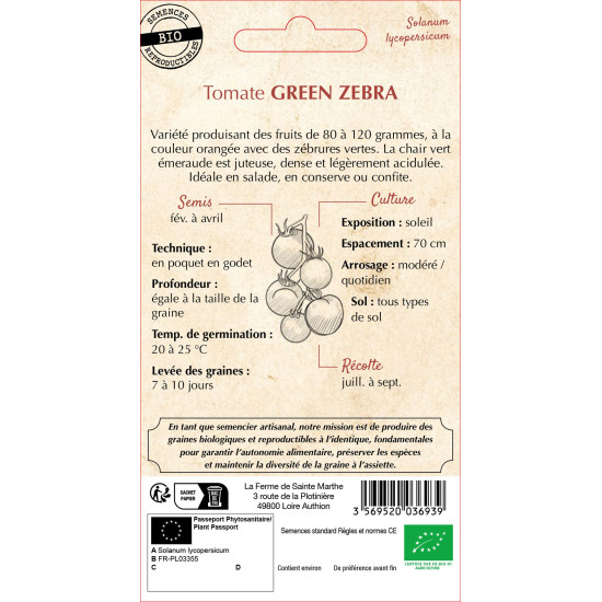 Tomate green zebra bio - ferme sainte marthe de La Ferme de Sainte Marthe - Graines BIO dans Graines de Tomate