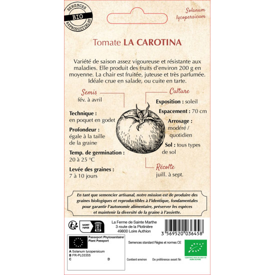 Tomate la carotina bio - ferme sainte marthe de La Ferme de Sainte Marthe - Graines BIO dans Graines de Tomate