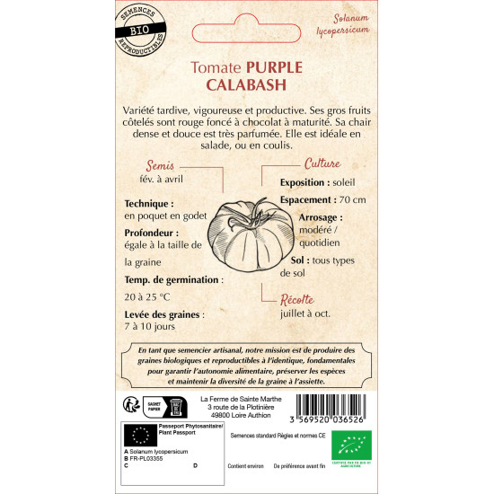 Tomate purple calabash bio - ferme sainte marthe de La Ferme de Sainte Marthe - Graines BIO dans Graines de Tomate