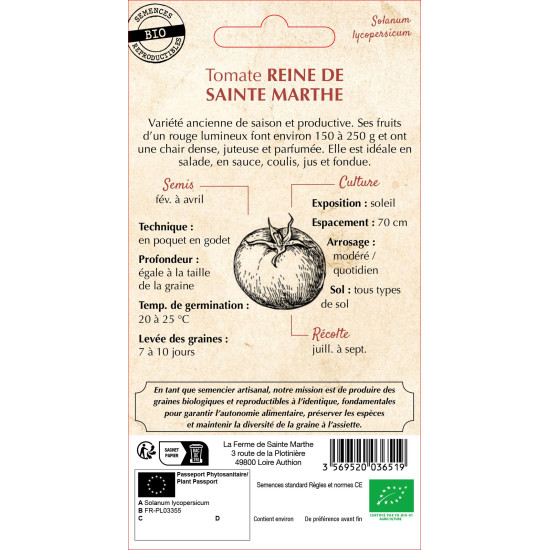 Tomate reine de sainte marthe bio - sainte marth de La Ferme de Sainte Marthe - Graines BIO dans Graines de Tomate