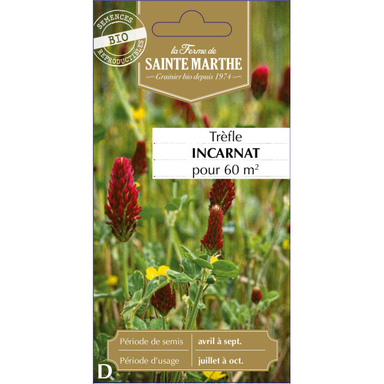 Trefle incarnat carmina bio -ferme sainte marthe de La Ferme de Sainte Marthe - Graines BIO dans Graines de Jachere fleurie