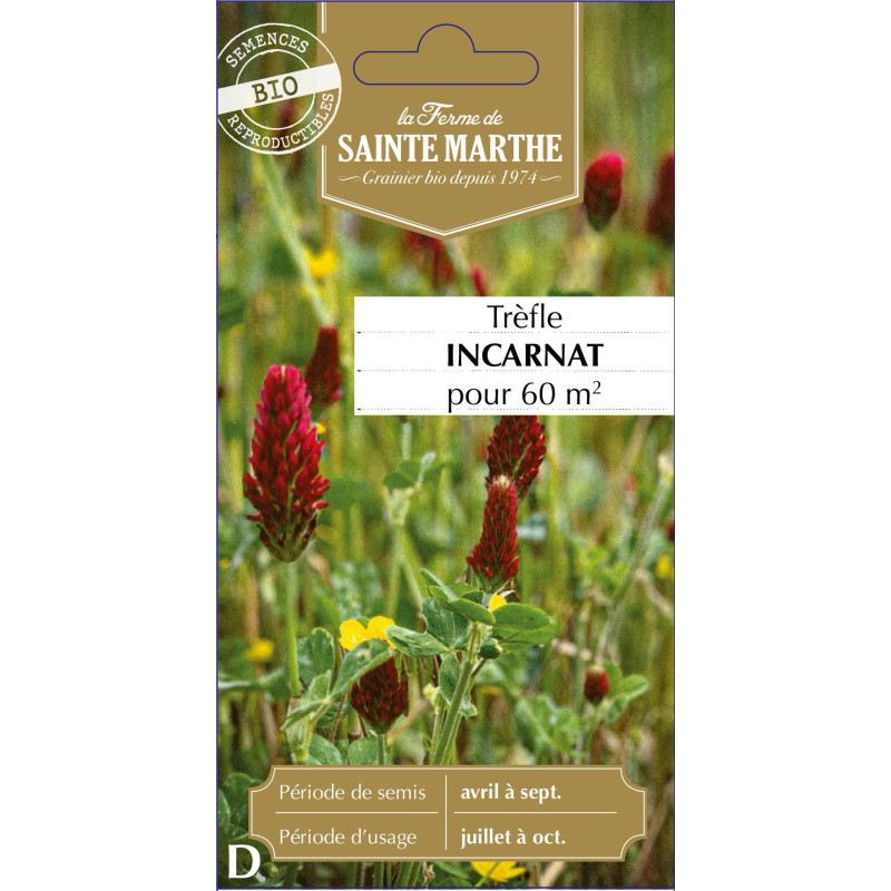 Trefle incarnat carmina bio -ferme sainte marthe de La Ferme de Sainte Marthe - Graines BIO dans Graines de Jachere fleurie