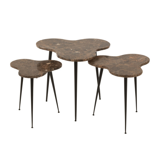 Table gigogne marbre/metal marron/noir s de J-Line by Jolipa - Déco intérieur dans Tables, table basse