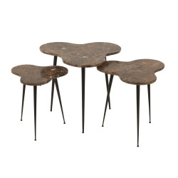 Table gigogne marbre/metal marron/noir s de J-Line by Jolipa - Déco intérieur dans Tables, table basse