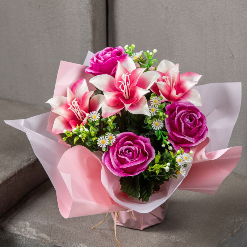 Bouquet bulle leste rose lys fleurette h30cm de Fleur artificielle dans Fleur artificielle