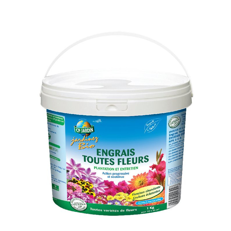 Engrais toutes fleurs. seau de 1 kg de CP Jardin - traitements biologiques pour le jardinage dans S120