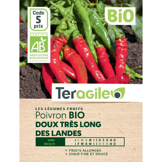Poivron doux tres long des landes bio 0.4g de Teragile - produits pour le jardin dans C008