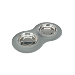 Double gamelle pixi 2x200ml - 16x13x5.7cm argent de Laroy - aliments et d'accessoires pour animaux de compagnie dans L043