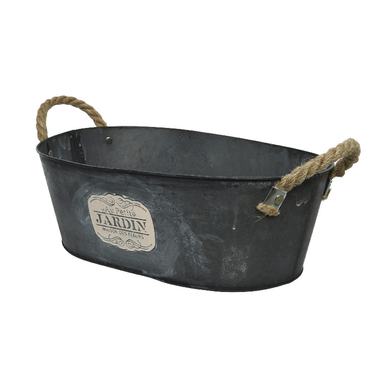Cache pot zinc au petit jardin noir 35x21cm de Kaemingk - deco de la maison dans K002