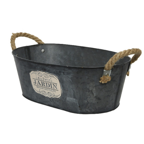 Cache pot zinc au petit jardin noir 30x18cm de Kaemingk - deco de la maison dans K002