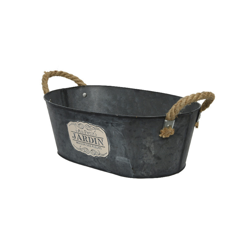 Cache pot zinc au petit jardin noir 30x18cm de Kaemingk - deco de la maison dans K002