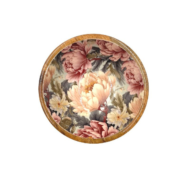 Plat bois manguier pivoines rose poudre d18cm de Jardinerie Bordeaux Libourne Gironde dans B1171