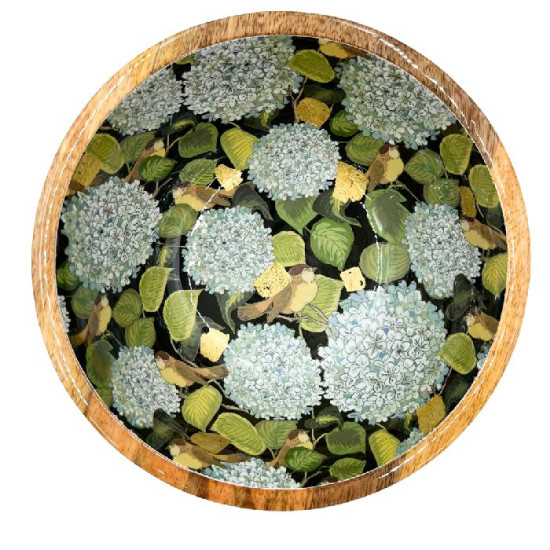 Plat bois manguier hortensia bleu d25cm de Jardinerie Bordeaux Libourne Gironde dans B1171