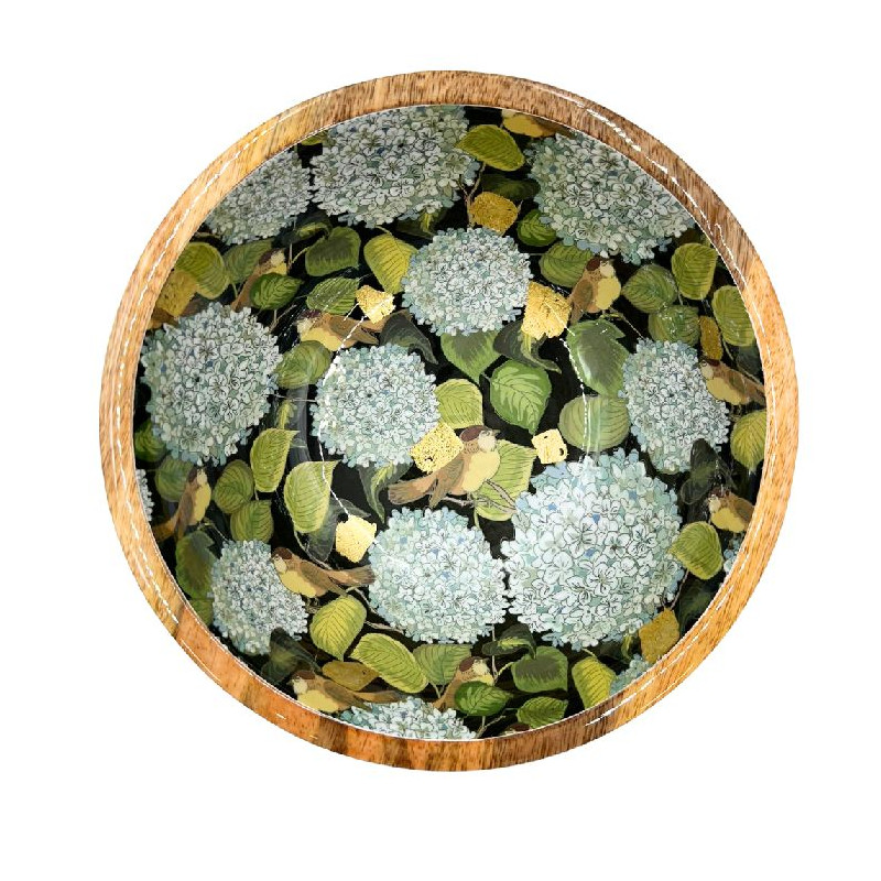 Plat bois manguier hortensia bleu d25cm de Jardinerie Bordeaux Libourne Gironde dans B1171