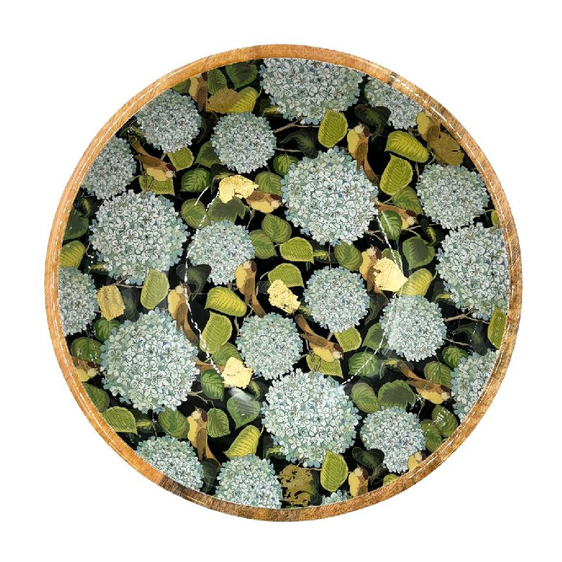 Plat bois manguier hortensia bleu d35cm de Jardinerie Bordeaux Libourne Gironde dans B1171