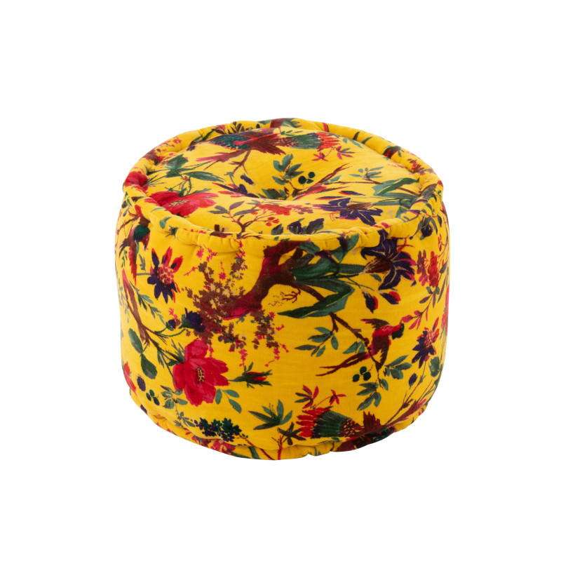 Pouf rond oiseau/fleur jaune 40x40x30cm de Jardinerie Bordeaux Libourne Gironde dans J037