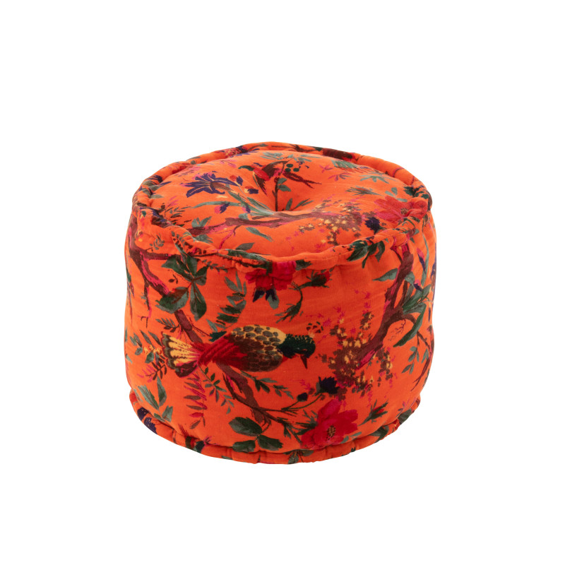 Pouf rond oiseau/fleur orange 40x40x30cm de Jardinerie Bordeaux Libourne Gironde dans J037