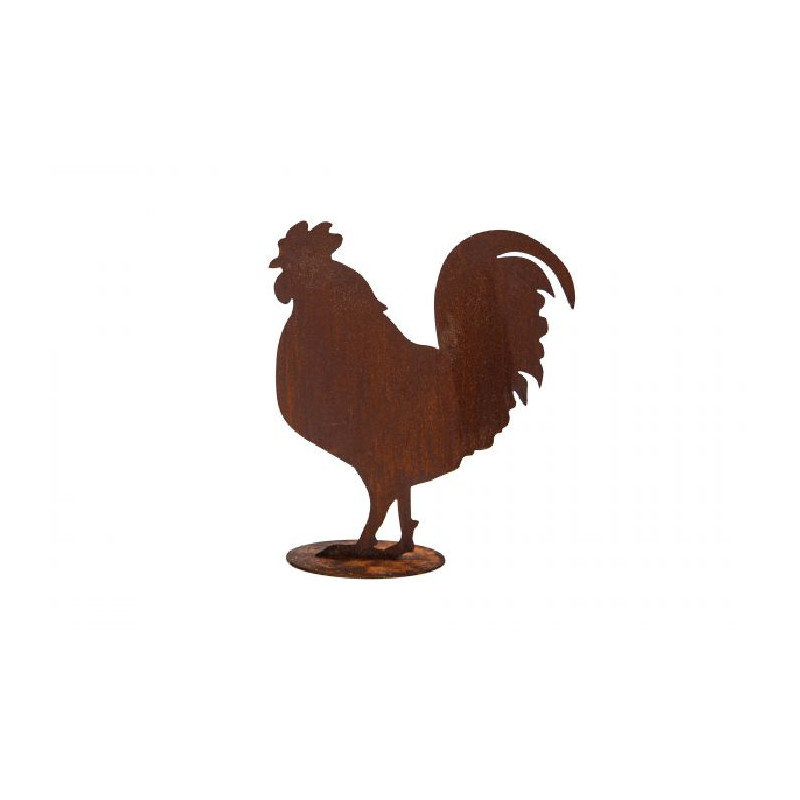 Coq metal rouille sur socle 41xh46cm de Chamorin - Déco pour le jardin dans C1411