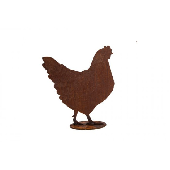 Poule metal rouille sur socle 34xh39cm de Chamorin - Déco pour le jardin dans C1411