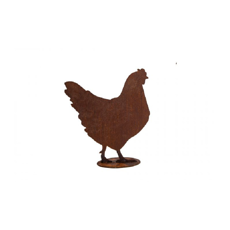 Poule metal rouille sur socle 34xh39cm de Chamorin - Déco pour le jardin dans C1411