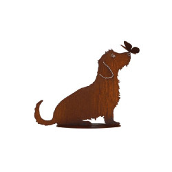 Teckel avec papillon metal rouille sur socle 55x de Chamorin - Déco pour le jardin dans C1411