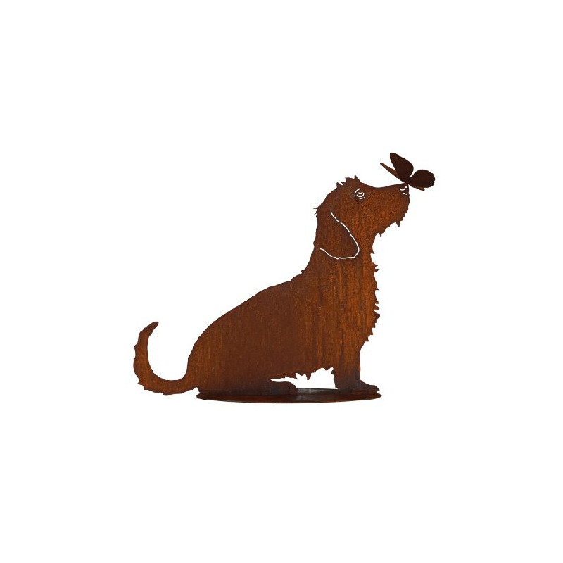 Teckel avec papillon metal rouille sur socle 55x de Chamorin - Déco pour le jardin dans C1411