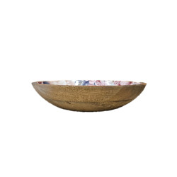 Plat bois manguier pivoines rose poudre d18cm