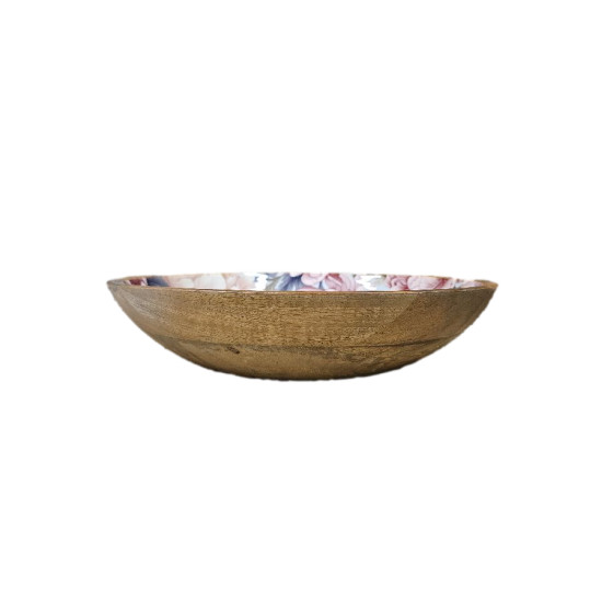 Plat bois manguier pivoines rose poudre d38cm