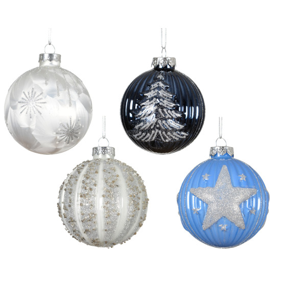 Boule verre blanc/bleu d8 4ass de Kaemingk - deco de la maison dans K004