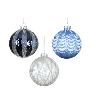 Boule verre blanc/bleu d10 3ass de Kaemingk - deco de la maison dans K004