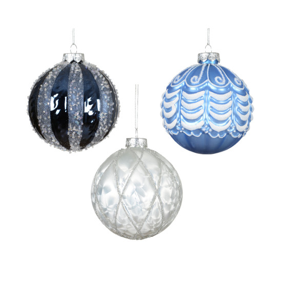 Boule verre blanc/bleu d10 3ass de Kaemingk - deco de la maison dans K004