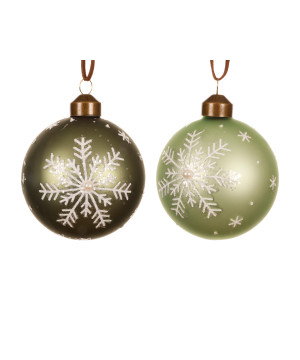 Boule verre a/flocon vert romarin/vert matcha d8 de Kaemingk - deco de la maison dans K004