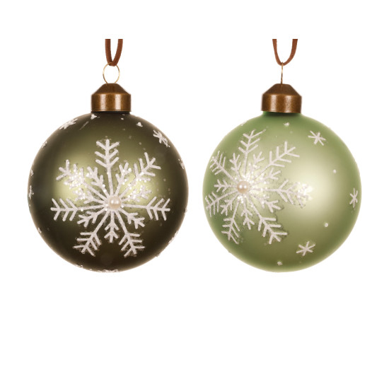 Boule verre a/flocon vert romarin/vert matcha d8 de Kaemingk - deco de la maison dans K004