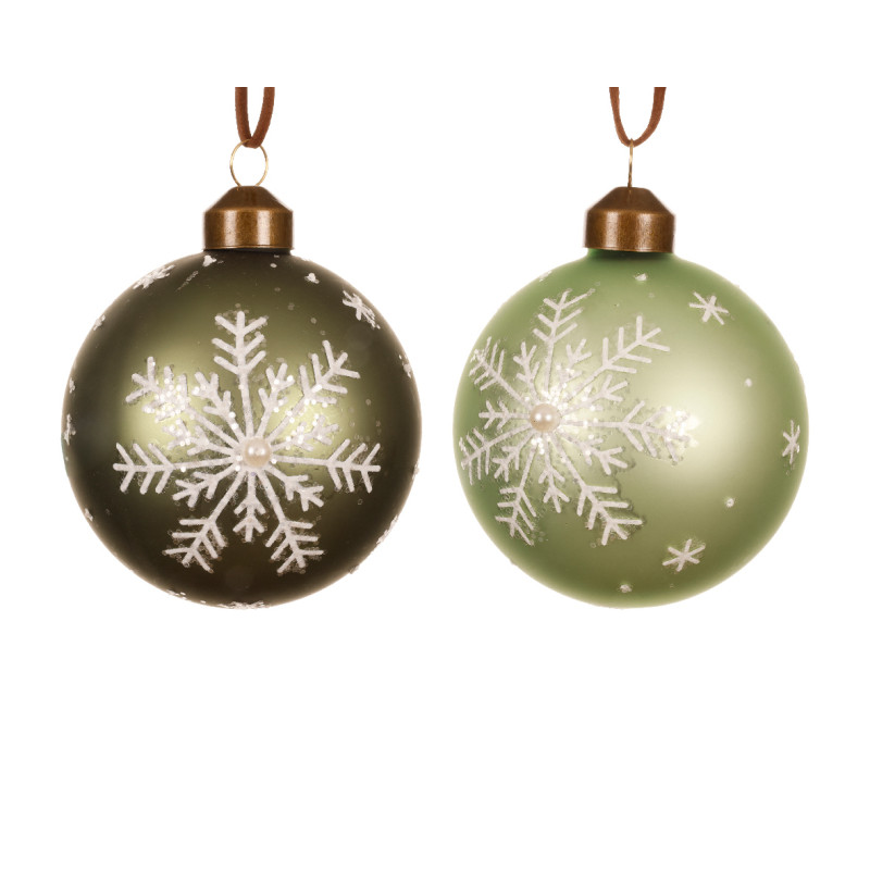 Boule verre a/flocon vert romarin/vert matcha d8 de Kaemingk - deco de la maison dans K004