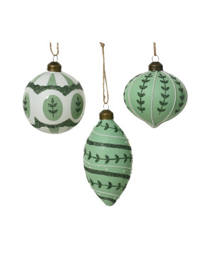 Boule verre opaque a/feuilles vert 3ass d8 de Kaemingk - deco de la maison dans K004