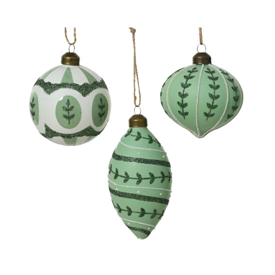 Boule verre opaque a/feuilles vert 3ass d8 de Kaemingk - deco de la maison dans K004