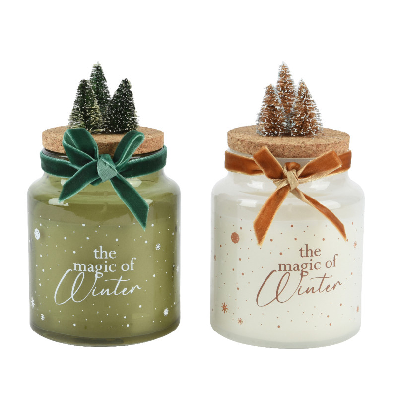 Bougie paraffine noeud velours sapin h10cm de Kaemingk - deco de la maison dans K004