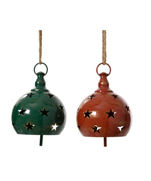 Cloche fer etoile ajouree rouge/vert h16 de Kaemingk - deco de la maison dans K004