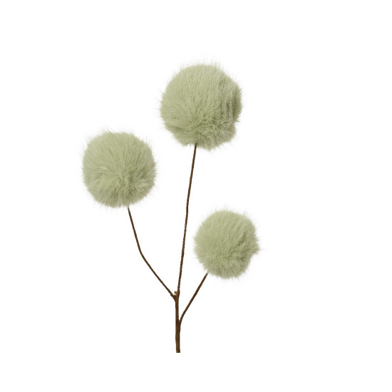 Branche 3 boules duveteuses vert sauge 70cm de Kaemingk - deco de la maison dans K004