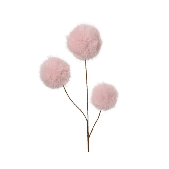 Branche 3 boules duveteuses rose doux 70cm de Kaemingk - deco de la maison dans K004