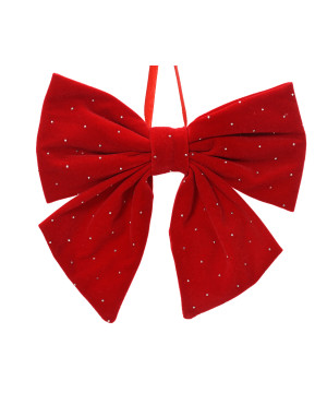 Noeud velours rouge pois argent 11cm de Kaemingk - deco de la maison dans K004