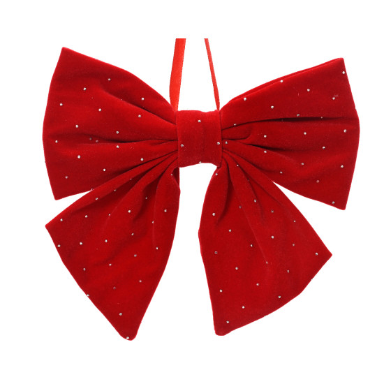 Noeud velours rouge pois argent 11cm de Kaemingk - deco de la maison dans K004
