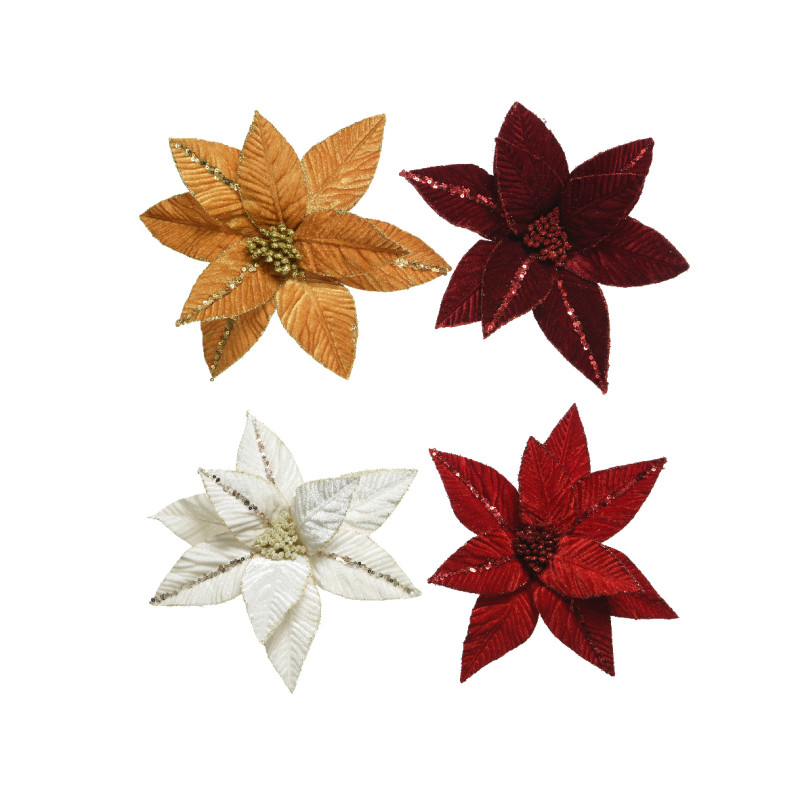 Poinsettia sur clip 4col ass d32 de Kaemingk - deco de la maison dans K004