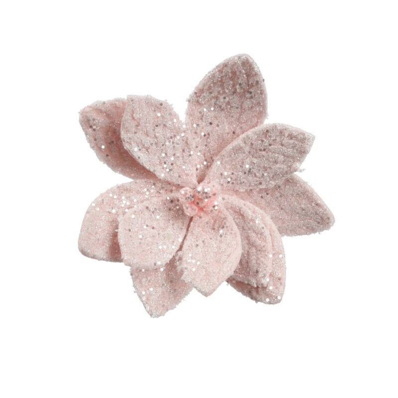 Poinsettia sur clip rose doux d28 de Kaemingk - deco de la maison dans K004