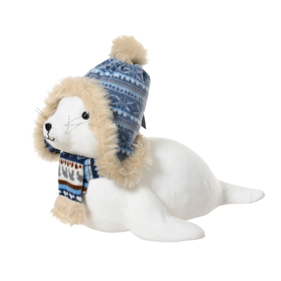 Phoque avec bonnet+echarpe creme/couleur h23cm de Kaemingk - deco de la maison dans K004