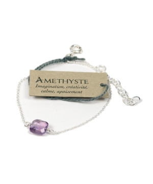 Bracelet coussin d'amethyste 7 mm - argent 925 de Herboristerie et Esotérisme à Libourne dans D040