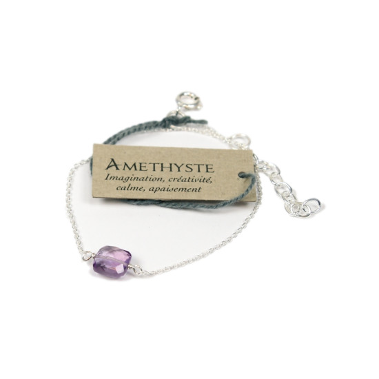 Bracelet coussin d'amethyste 7 mm - argent 925 de Herboristerie et Esotérisme à Libourne dans D040