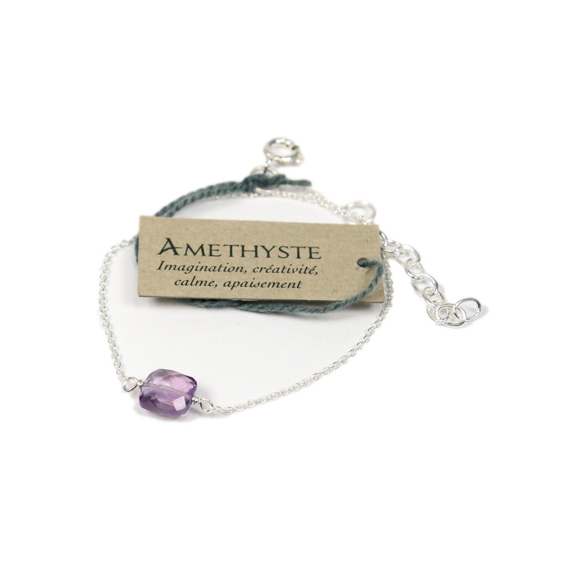 Bracelet coussin d'amethyste 7 mm - argent 925 de Herboristerie et Esotérisme à Libourne dans D040